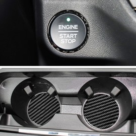 LANZMYAN Compatible with Ford Carbon Fibre Car Cup Holder Coaster Engine Start Stop Button Cover One Click Push Start Trim Sticker Interior Decoration for Fusion Mondeo Focus Escape Edge F150,Black