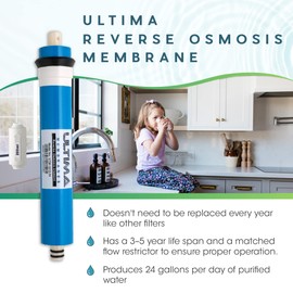 Ultima Universal Reverse Osmosis Membrane, Water Filter System Replacement Cartridge for Undercounter and Undersink Filter (50 GPD)