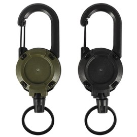 Pack of 2 Retractable Key Chain, Durable Lanyard Extendable with Carabiner, ID Card Holder Extendable with 60 cm Steel Wire Rope for Card Holder, Keys (Black + Dark Green)