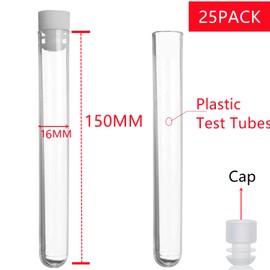 25Pcs 20ml Plastic Test Tubes with Caps, 16 x 150mm Clear Tubes for Plant Propagation, Beads Liquid Storage Containers, Scientific Theme Party Decorations