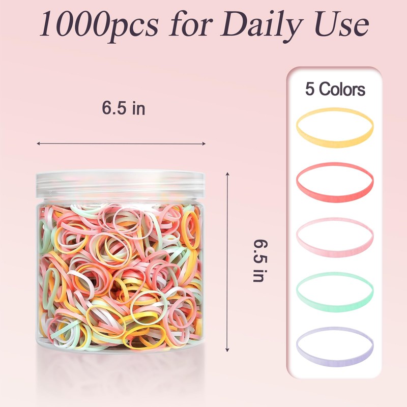 JIRIS 1000pcs Mini Hair Rubber Bands, Soft & Durable Plastic