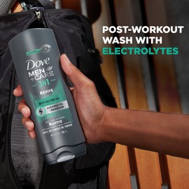 Dove Men+Care Post-Workout Body Wash 3N1 Revive 4 Count For Men With Tea Tree Oil, 18 oz