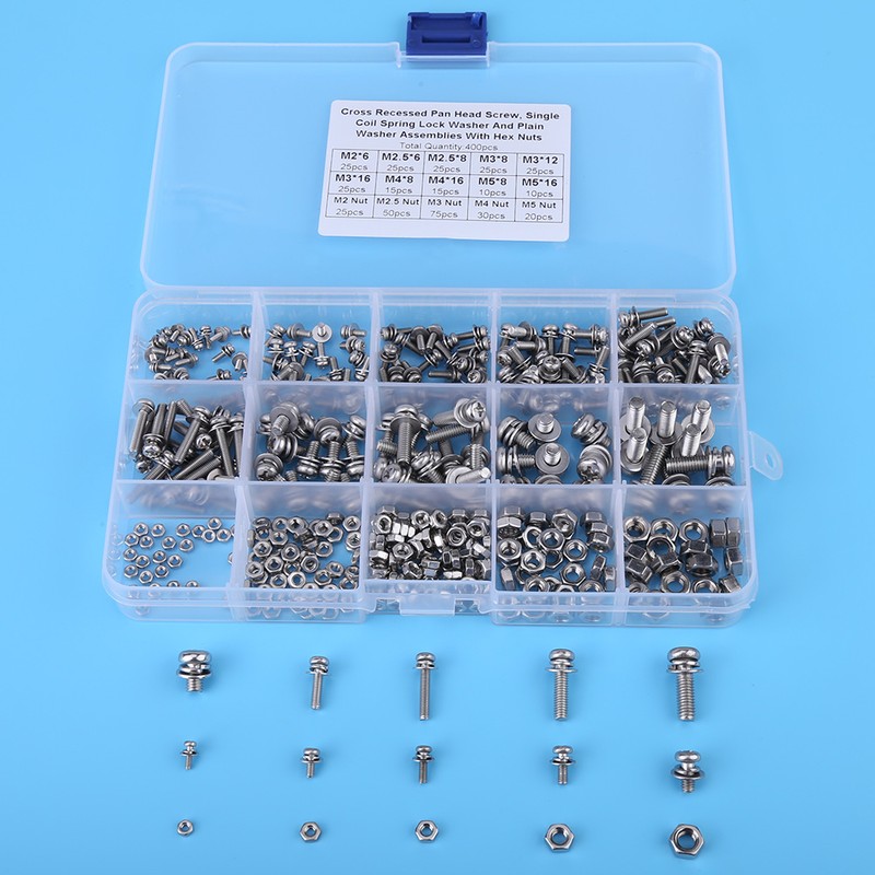 400pcs M2 M2.5 M3 M4 M5 Cross Pan Head Screws