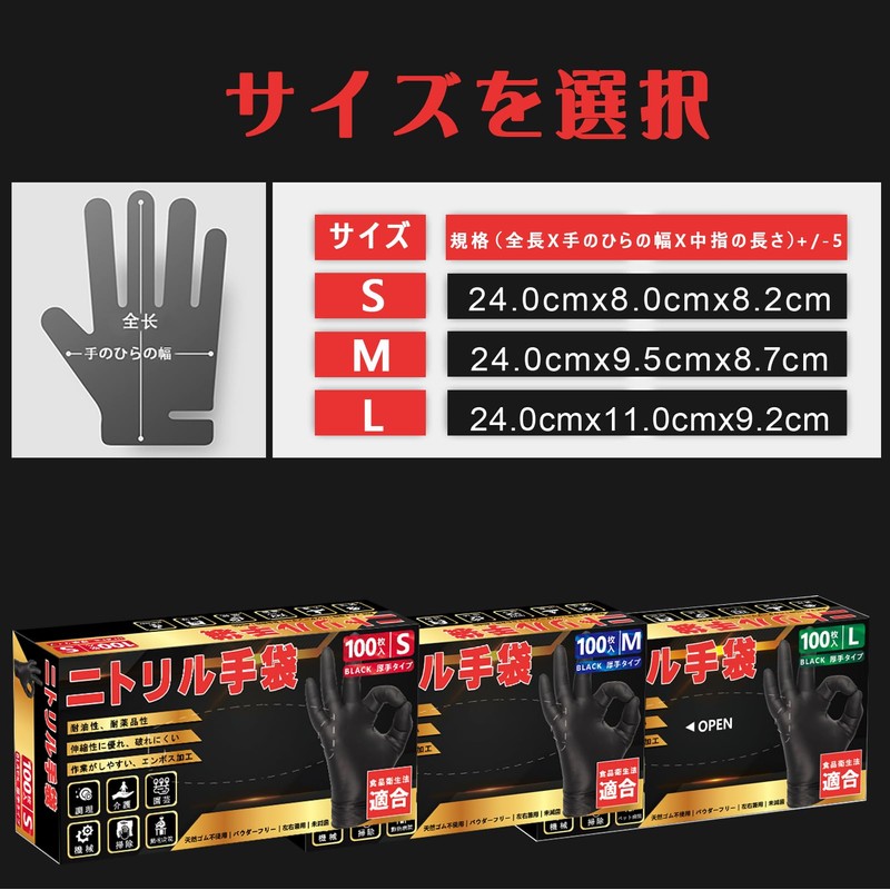 SANYU Nitrile Gloves, Disposable Gloves, Black, Black, Food Sanitation Act,