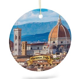 EQEY - Adorno de Navidad colgante de árbol de Florencia, Italia, adorno de cerámica de doble cara, 2.9 pulgadas