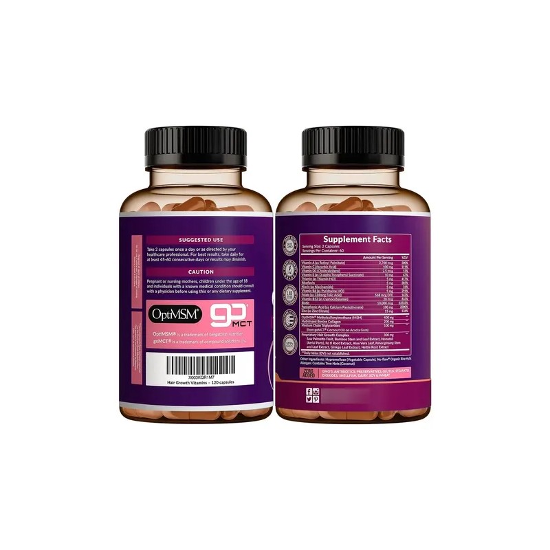 2x Suplemento Crecimiento Cabello Biotina 10,000mcg 120 Cáps