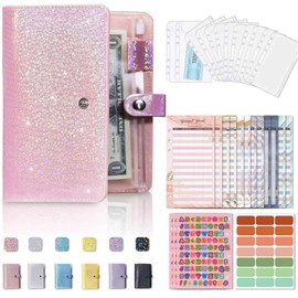 Budget Binder/Money Saving Wallet for Cash Stuffing Savings/Budgeting, Small A6 6 Ring Budget Book Planner Organiser PU Leather with Money Folder/Cash&Bill Envelopes & Expense Budget Sheets, Pink