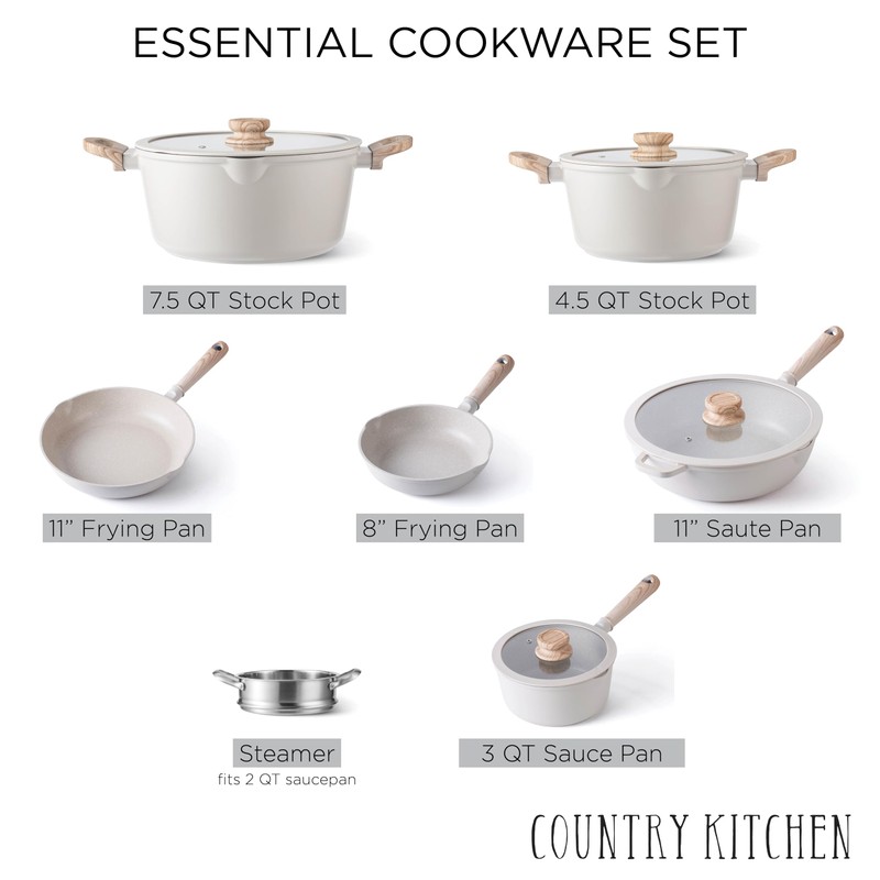 Country Kitchen Non-Stick Cast Aluminum Cookware Set - Durable Kitchen
