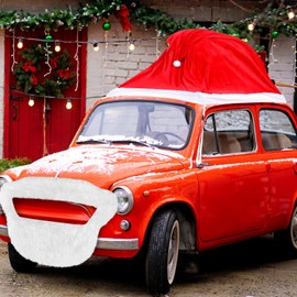 Datanly 18 ft Giant Christmas Decorations for Car Golf Cart Santa Hat for Car Velvet Santa Hat with Beard Car Accessories Santa Claus Decorations for Cars Christmas Car Decor Cover for Most Car