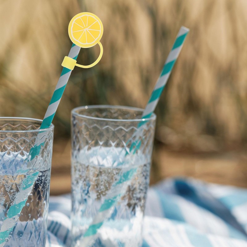 Healifty 3-Pack Silicone Straw Caps Soft Glue Plug Reusable Lemon