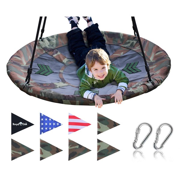 Saucer Tree Swing ,Giant 40 Inches with Carabiners and Flags, 700 lb Weight Capacity, Steel Frame, Waterproof, Easy to Install with Step by Step Instructions, Non-Stop Fun! (Camo Green)