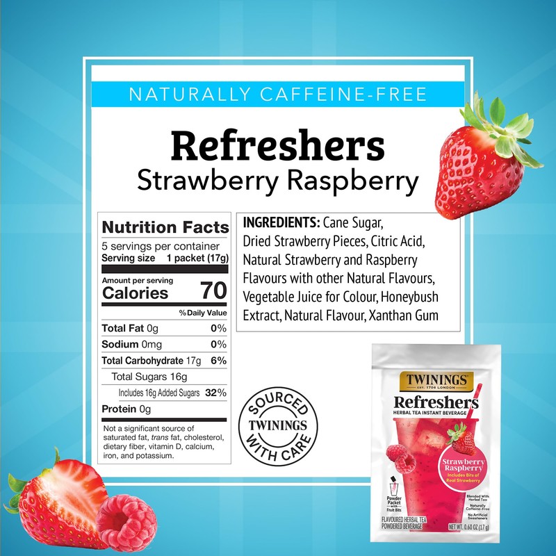 NEW Twinings Strawberry Raspberry Refreshers, Herbal Tea Instant Beverage with