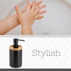 Sleek Matte Black Soap Dispenser with Natural Bamboo Detail -