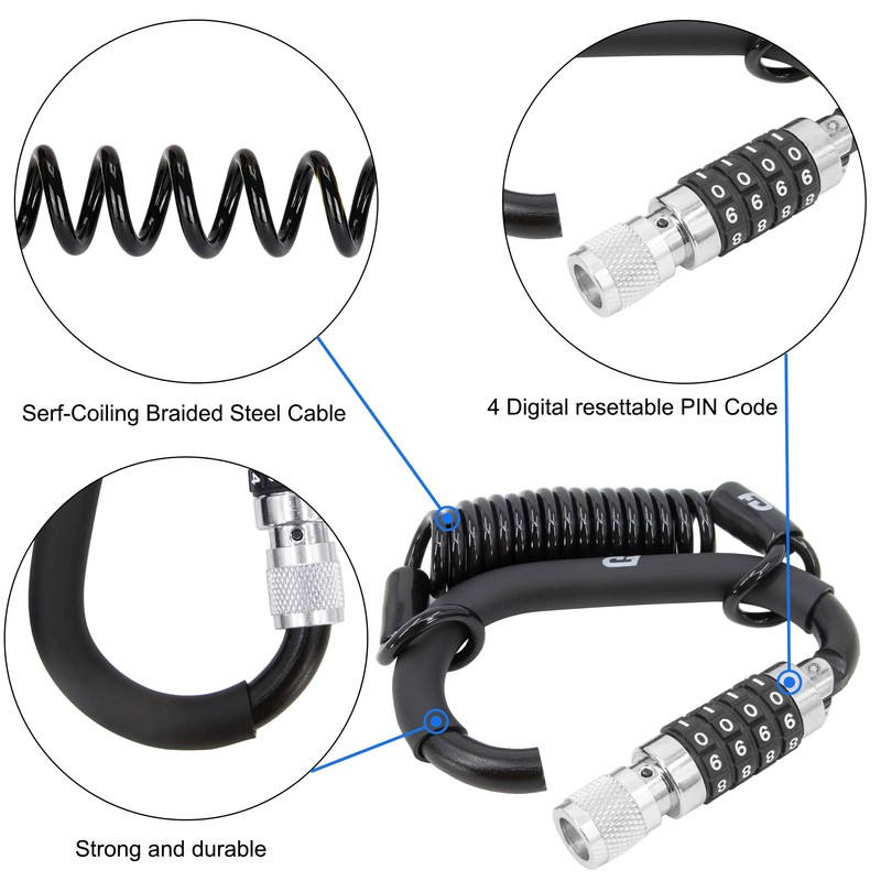 FD-MOTO Motorcycle Helmet D-Lock 4-Digit Security Bike Lock - Black,