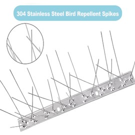 LELYFIT Pigeon Spikes, Bird Spikes with Stainless Steel Base, Bird Deterrent Spikes Set, Bird Control Anti Pigeon Spikes Bird Deterrent Set for Crows, Seagulls and Small Birds,Cover 2m