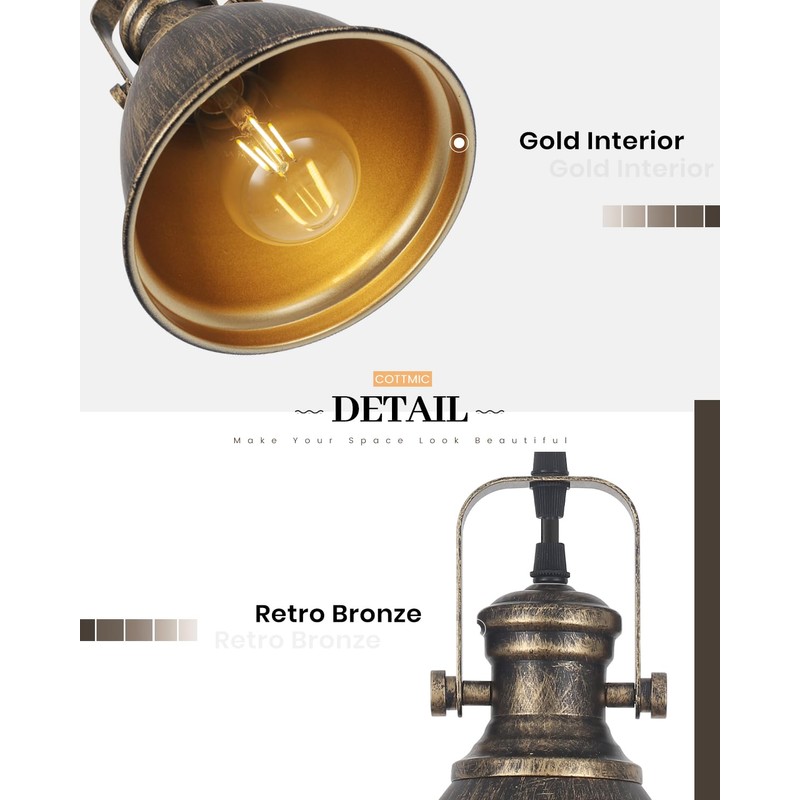 COTTMIC Bronze Pendant Lights Kitchen Island 3 Pack, Vintage Pendant