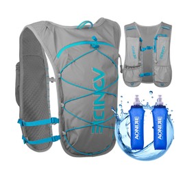 Running Vest for Men Women, Hydration Vest for Running Hiking, Grey Hydration Vest with 2*500ml Collapsible Water Bottle, Nylon, 5L Capacity, Breathable and Lightweight
