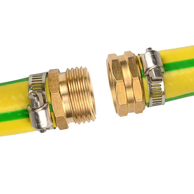 Brass Garden Hose Repair Mender Kit with Stainless Clamp (3/4")