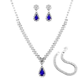 FDEETY 3 Piece Wedding Bridal Jewellery Set Combo Women's Metal with Diamonds Necklace Earrings Bracelet Combo Models Fashion Commuter Light Luxury Style, Gemstone
