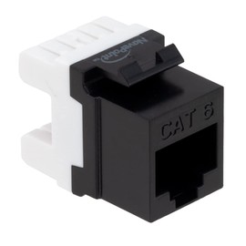 NavePoint CAT6 Keystone Jack, Snap-in, 180-Degree Termination, Thermoplastic, Black, 50-Pack, CE Compliant