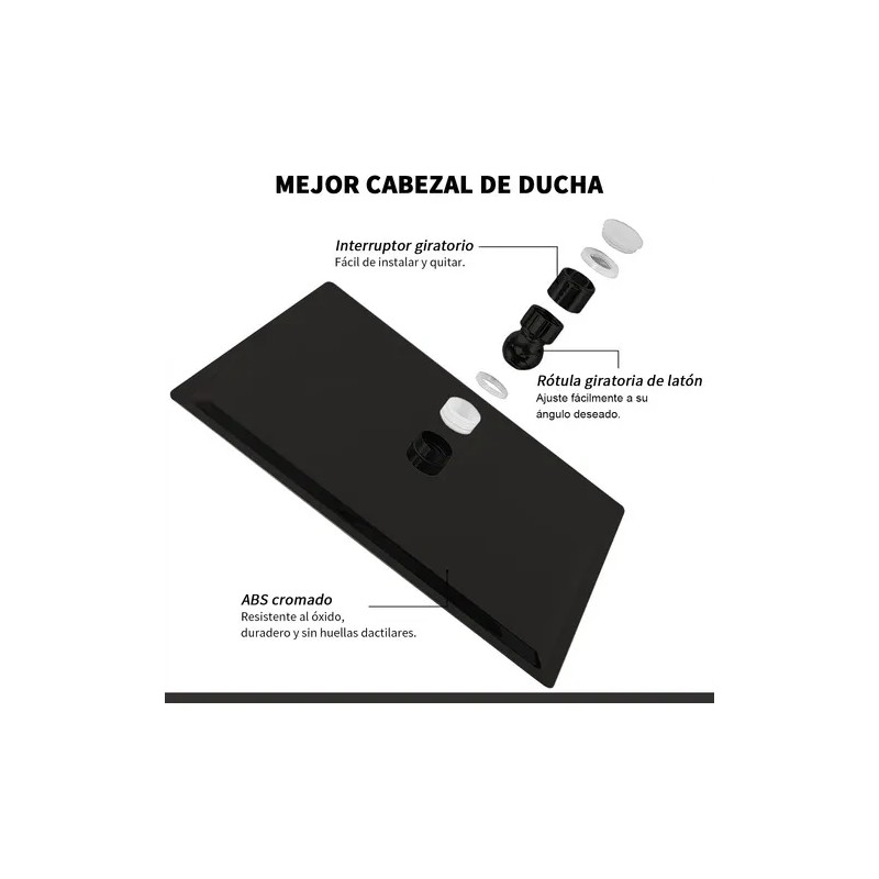Regadera Cuadrada Tipo Lluvia 20x20 + Tubo 30+chapeton Negro