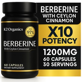 Berberine with Ceylon Cinnamon 1200mg (60 Capsules) – 97% Purity- Non-GMO, Gluten-Free, Lab-Tested Vegan Berberine Supplement