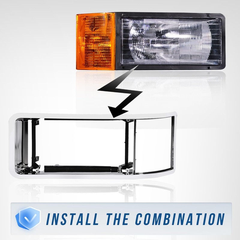 Hpdmauto Chrome Headlight Lamp Bezel fit for Mack CH Truck