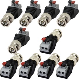 10Pcs BNC Male connectors BNC Video Baluns Adapter BNC Male Plug Way Screw Terminal Video Audio Spring Press Type Balun with Solderless Terminal for Coax Cat5 to BNC