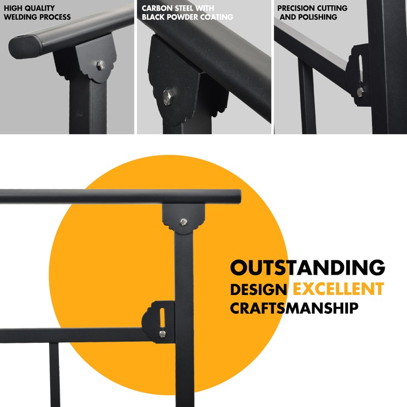 Upgrade 2 Steps Black Handrail & Indoor Stair Railing Kit,