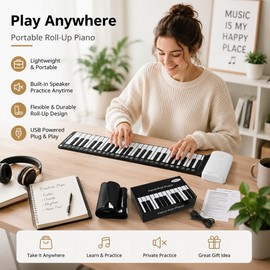49-Key Roll Up Piano Keyboard for Beginners – Portable Foldable Electronic Piano for Easy Practice