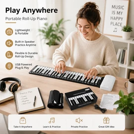 49-Key Roll Up Piano Keyboard for Beginners – Portable Foldable Electronic Piano for Easy Practice