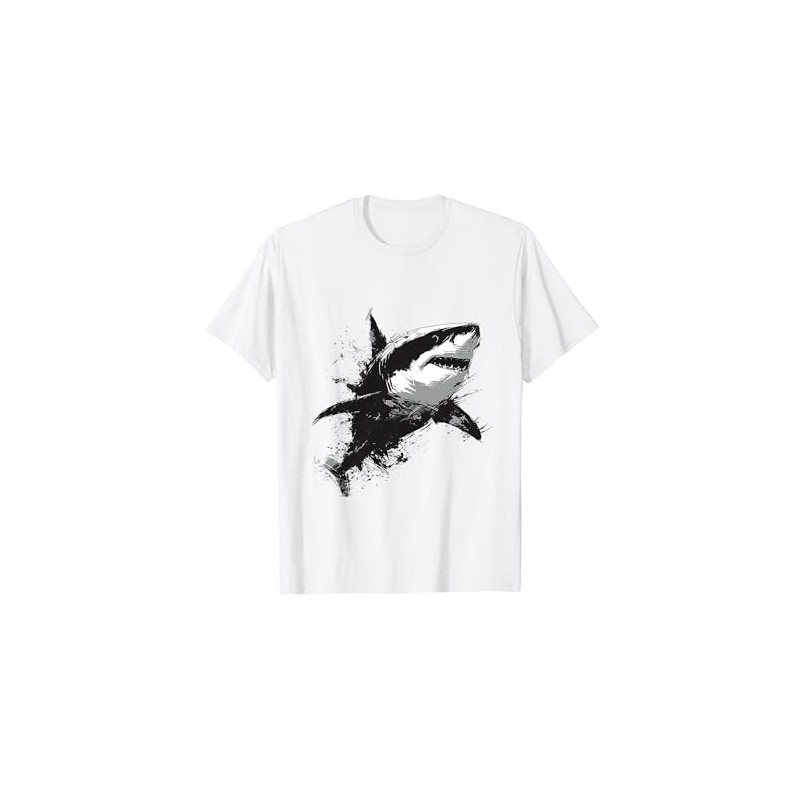 Shark Animal Print Zoo Abstract Art Drawing Shark T-Shirt, White