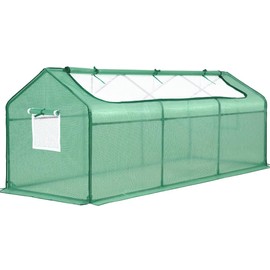 Quictent Mini Greenhouse, Portable Quick-Setup Small Tabletop Waterproof UV Protected PE Cover Shelter for Outdoors/Indoors W/ Raised Base for Garden Plant Seed Starting, 8 Stake, 95"x36"x36", Green