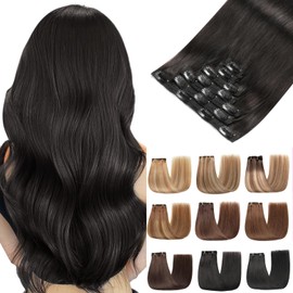 EINbeauty Clip-In Real Hair Extensions, 7 Pieces, 120 g, 55 cm, Straight Real Hair Extensions, Natural Black Extensions, Clip-In Hair Extensions (22 Inches, 1B#)