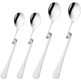 4pcs Stainless Steel Jam Honey Spoon Curved Handle Coffee Spoon Milk Mixing Spoons Teaspoon Hanging Cup Dessert Tea Spoon for Wedding Party Family Dinners (Silvery, 17 * 2.6cm 11 * 2.1cm)