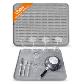 Cheer Collection Silicone Medium Dish Drying Mat for Kitchen Counter, Silicone Drying Pad and Trivet for Dishes, Dishwasher Safe and Heat Resistant Sink Mat, 18" x 16"