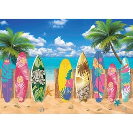 Summer Surfboard Beach Party Backdrop Tropical Hawaiian Seaside Surfs Up Photography Background Summer Beach Holiday Birthday Party Decorations 7x5FT