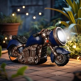 Solar Outdoor Garden Statue Motorcycle, Resin Motorcycle Sculpture with LED Lights, Ideal for Garden, Courtyard and Lawn Decoration, Housewarming and Birthday Gift