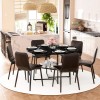 Ustovian 51IN Round Dining Table Black Wooden Chair Metal Frame