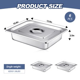 Mifoci Stainless Steam Hotel Pan with Lid, 2-1/2 Inch Deep Steam Table Pan Restaurant Supplies Reusable Anti Rust Steam Pan Water Pan for Home, Party, Restaurant, Hotel, Buffet (6 Sets,1/2 Size)
