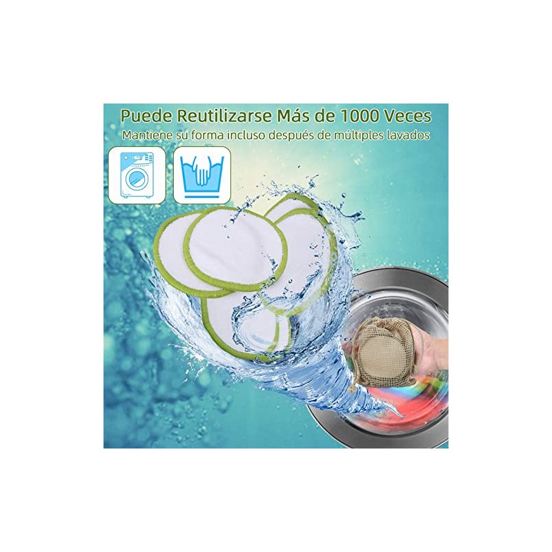 12 Pads Desmaquillantes Reutilizables, Toallitas Desmaquillantes Algodon