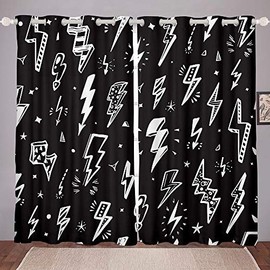 Homewish Lightning Window Curtains Hand Drawn Doodle Lightning Bolt Window Drapes for Living Room Thunderbolts Window Treatment Grommet Top Microfiber Fabric 2 Panel Set Curtains, 84Wx84L inch