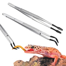 Duedusto 2Pcs Reptile Feeding Tongs with Rubber Tips, Leopard Gecko Tank Accessories, 6 Inch Food Tweezer for Bearded Dragon, Lizards, Jumping Spiders, Frogs and Turtles