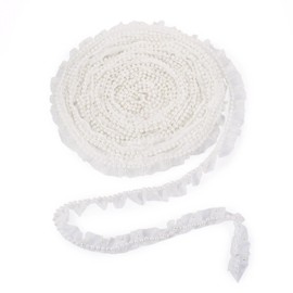 Beadthoven 10 Yards 1 inch Lace Trim White Pearl Pleated Organza Lace Ribbon Ruffled Sew On Applique Lace Ribbon Trims for Wedding Bridal Shower Dress Hat Decorations Sewing Crafts