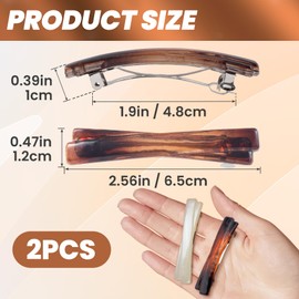 VARMDUKKE 2 PCS Small French Hair Barrettes, 2.5 Inch Curved Tortoise Shell Hair Clip for Women, 2 Colors Glossy Flat Rectangle Hair Accessories for Thin, Thick, Long Hair