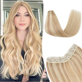SEGO Pro One Pieces Clip in Hair Extensions Human Hair Upgraded V-Shaped 5 Clips in Hair Extensions Human Hair Long Hair Extensions For Women,12 Inch,#18P613 Gold Blonde Mixed Bleach Blonde,55g