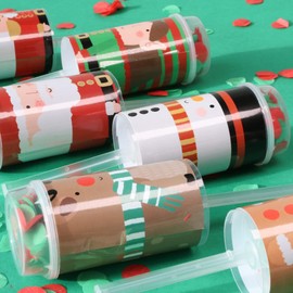 Christmas Confetti Poppers - Pack of 6 Christmas Character Push Pop Mini Biodegradable Confetti Cannons - Fun Christmas Party Celebrations