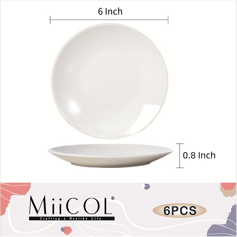 Miicol Small Dessert Plates Set of 6, Ceramic White Appetizer