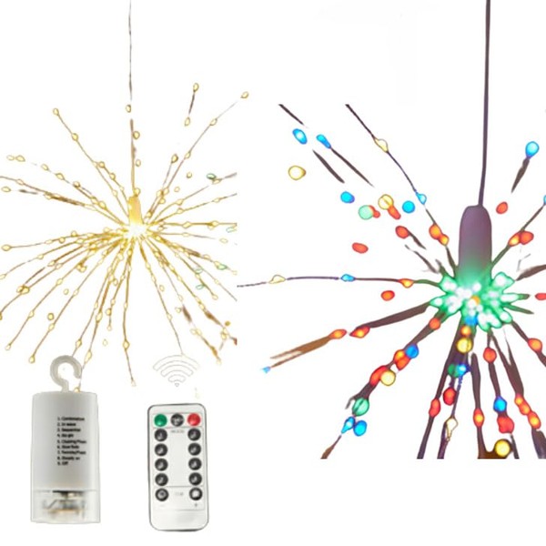 LED Lights, Stars, Fireworks, Illumination Lights, 200 Bulbs with Remote Control, Waterproof (Gold)