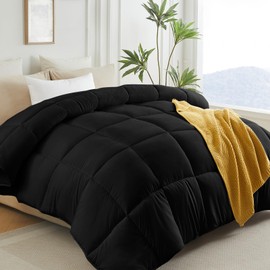 L LOVSOUL Down Alternative Comforter King Size Duvet Insert,All Season Duvet Insert with Corner Tabs,Black Comforter King 106x90Inches